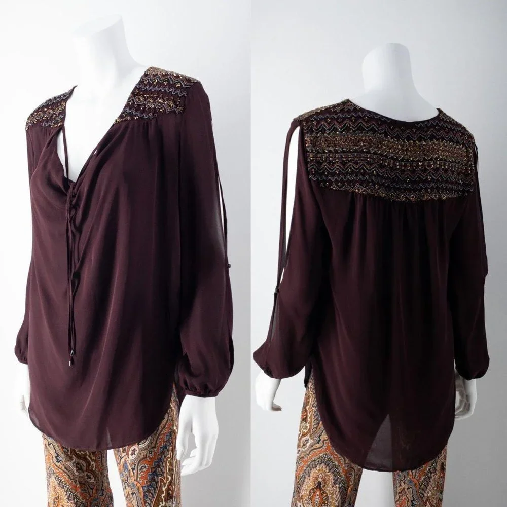 NWT Haute Hippie Beaded Silk Tunic, size small - Picture 3 of 12